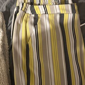 Striped Yellow and Gray Boot Cut Pants